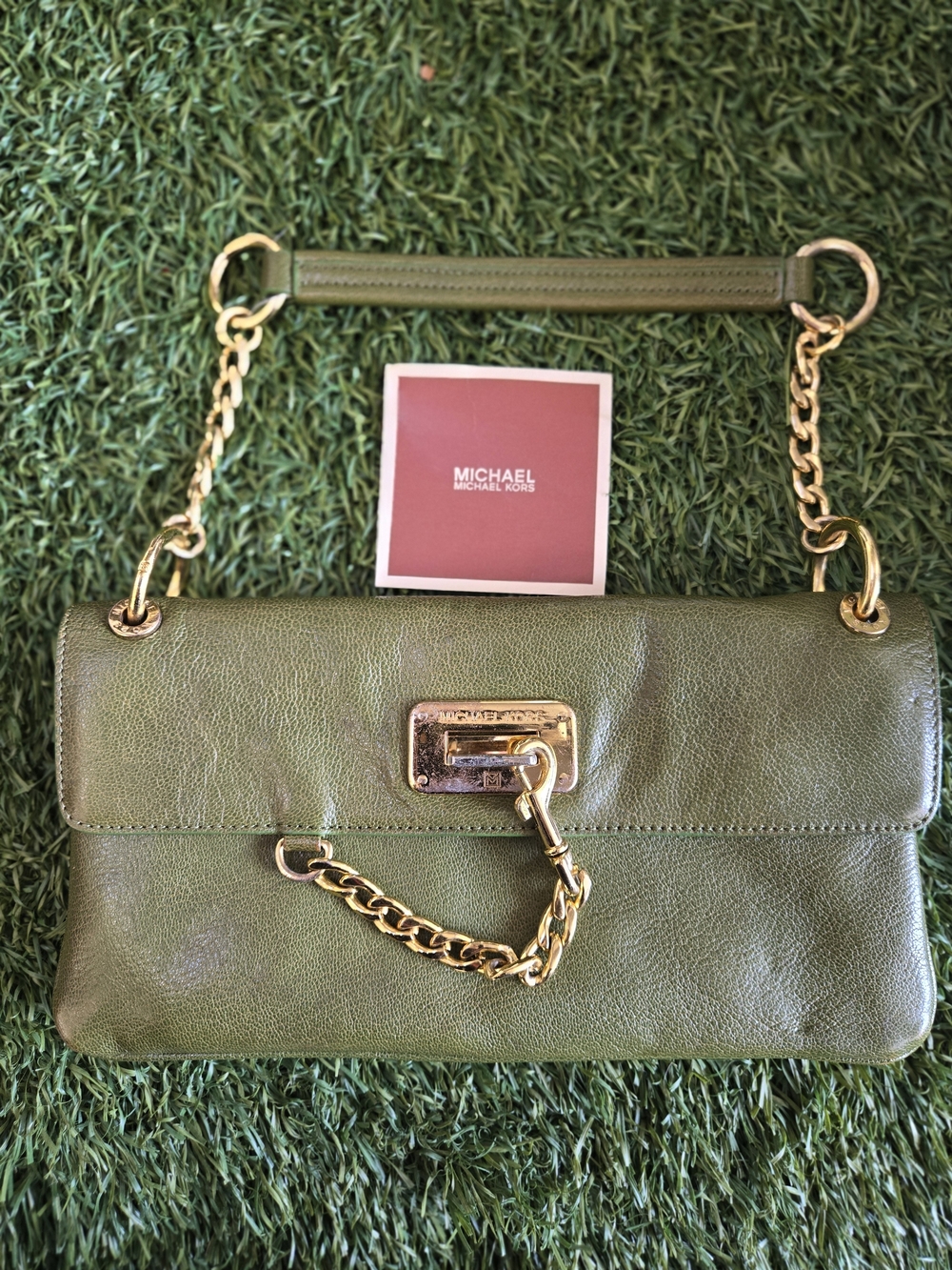 VINTAGE Michael Kors Olive Leather Chain Shoulder Bag